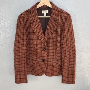 Vintage Talbots Wool Houndstooth Blazer Brown Academia Aesthetic 16 Autumn